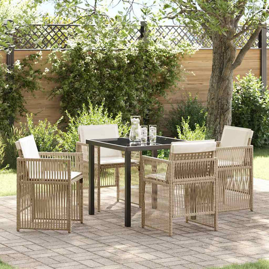 Set da Pranzo per Giardino 5 pcs Beige Poly Rattan - homemem39
