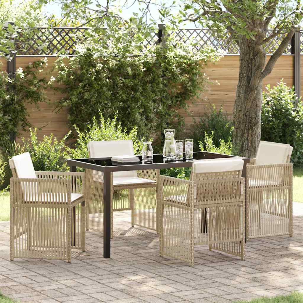 Set da Pranzo per Giardino 5 pcs Beige Poly Rattan - homemem39