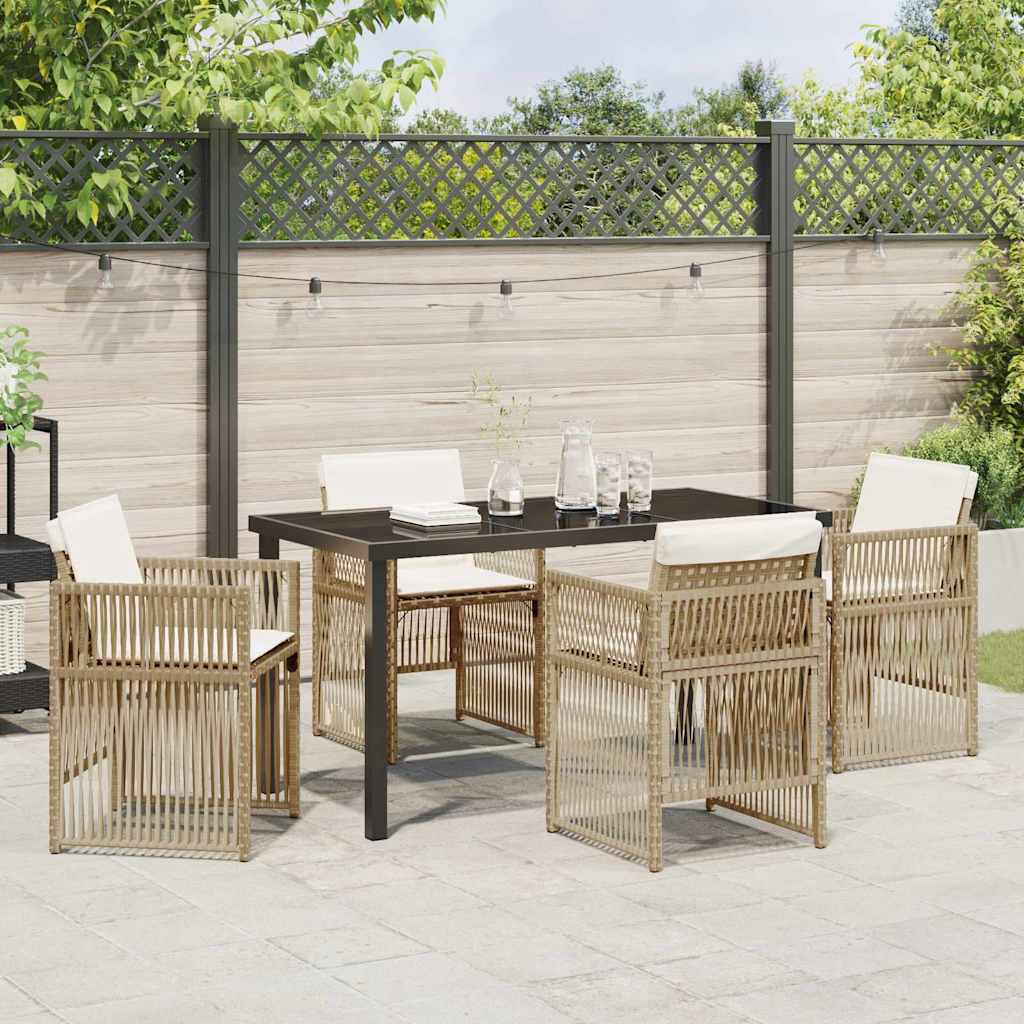 Set da Pranzo per Giardino 5 pcs Beige Poly Rattan - homemem39