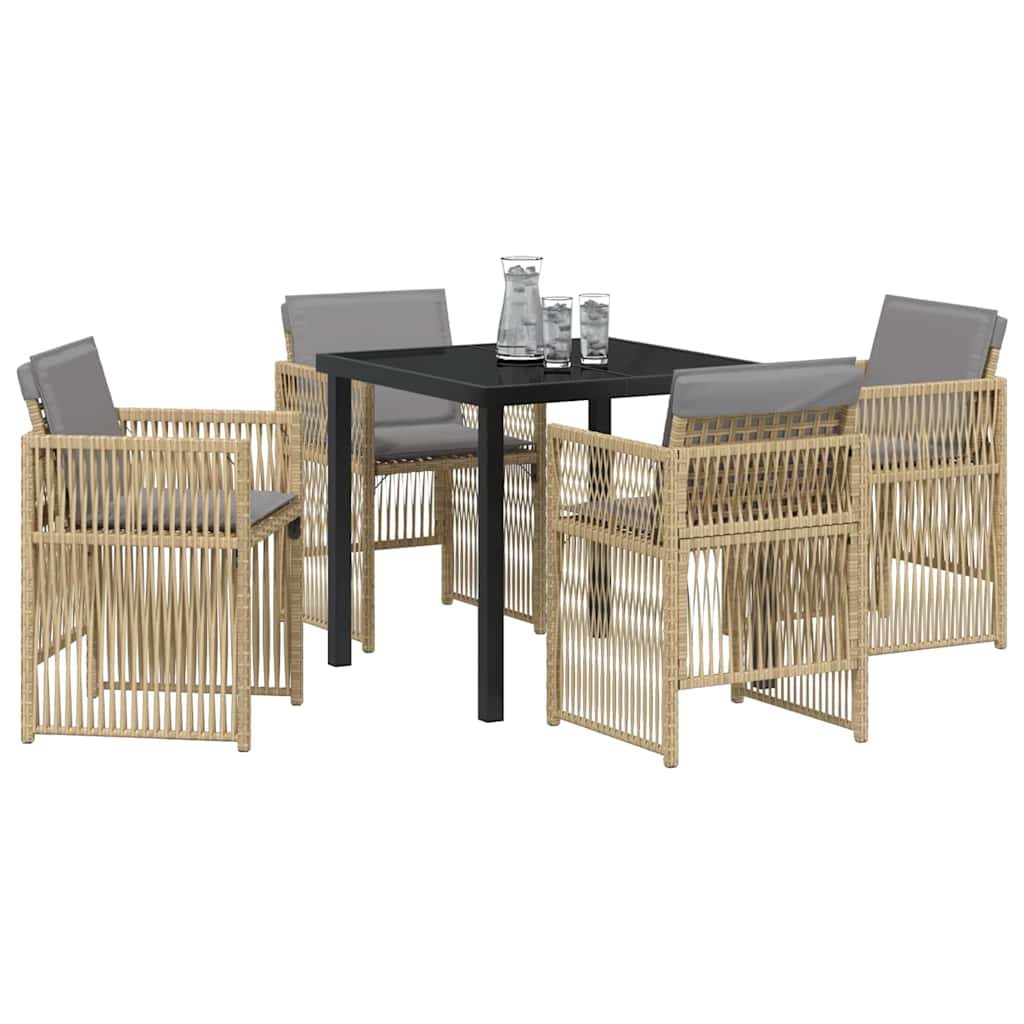 Set da Pranzo per Giardino 5 pcs Beige Poly Rattan - homemem39