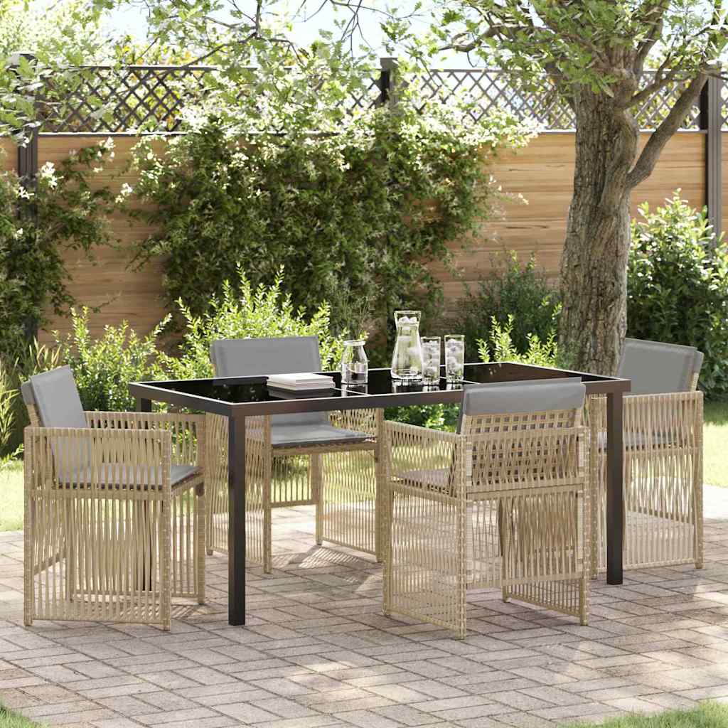 Set da Pranzo per Giardino 5 pcs Beige Poly Rattan - homemem39