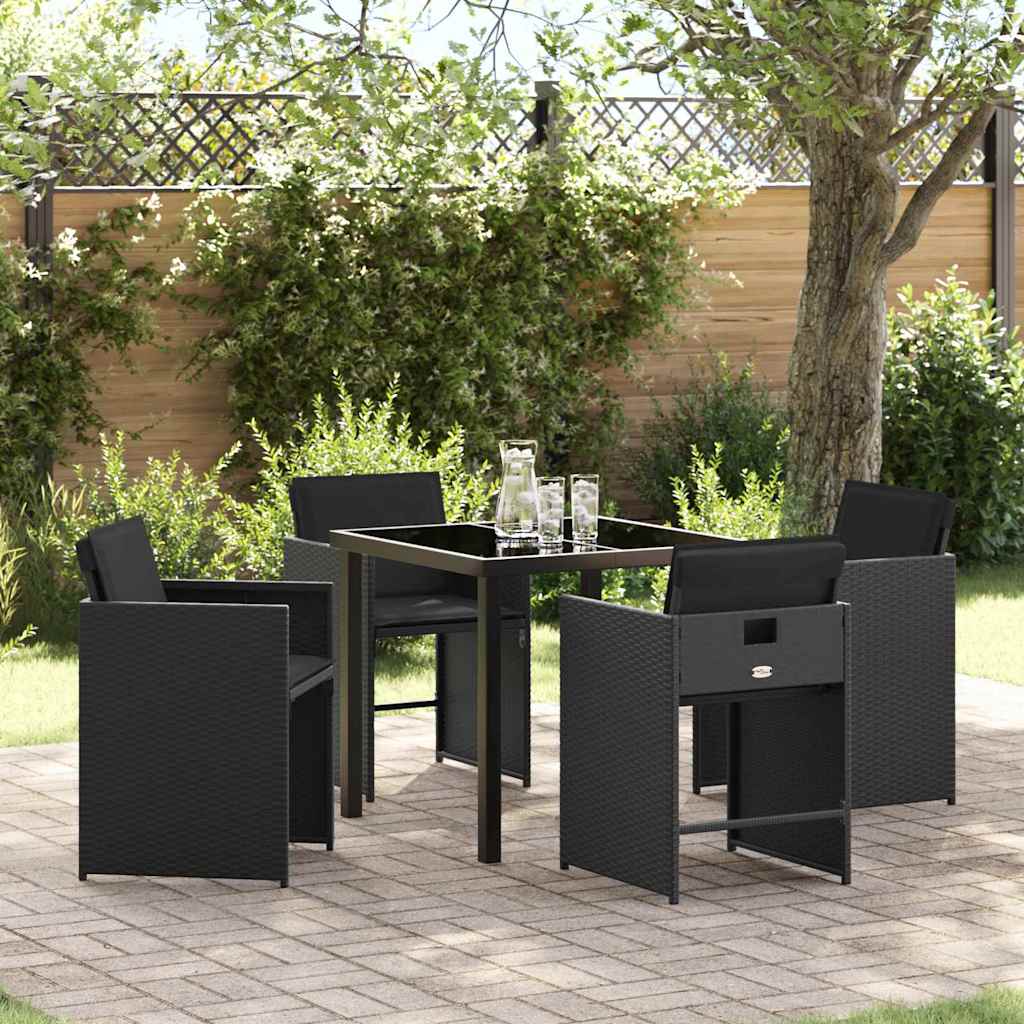 Set da Pranzo per Giardino 5 pcs Nero polyrattan - homemem39