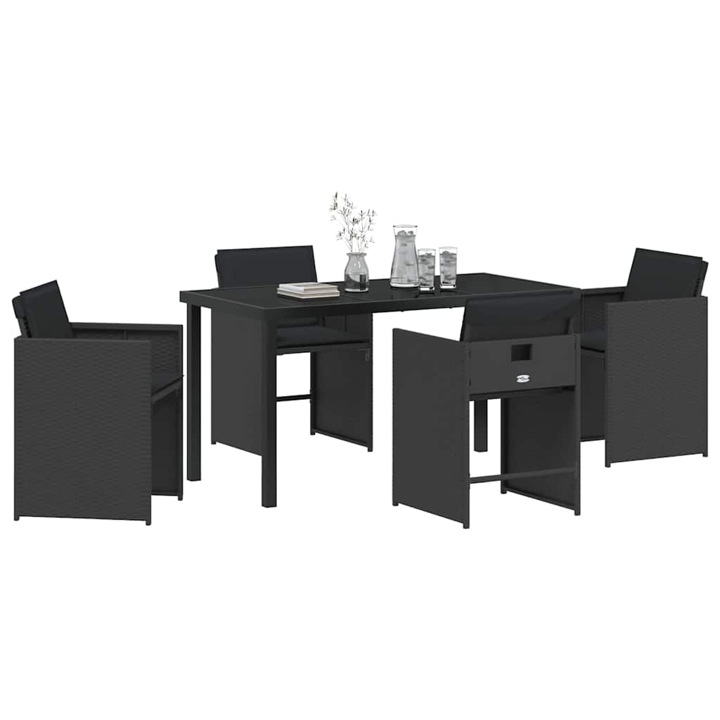 Set da Pranzo per Giardino 5 pcs Nero polyrattan - homemem39