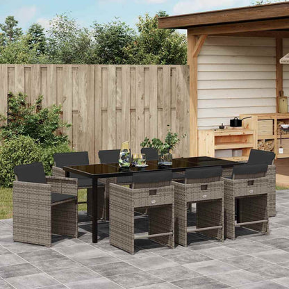 Set da Pranzo per Giardino 9 pcs Grigio polyrattan | homemem39
