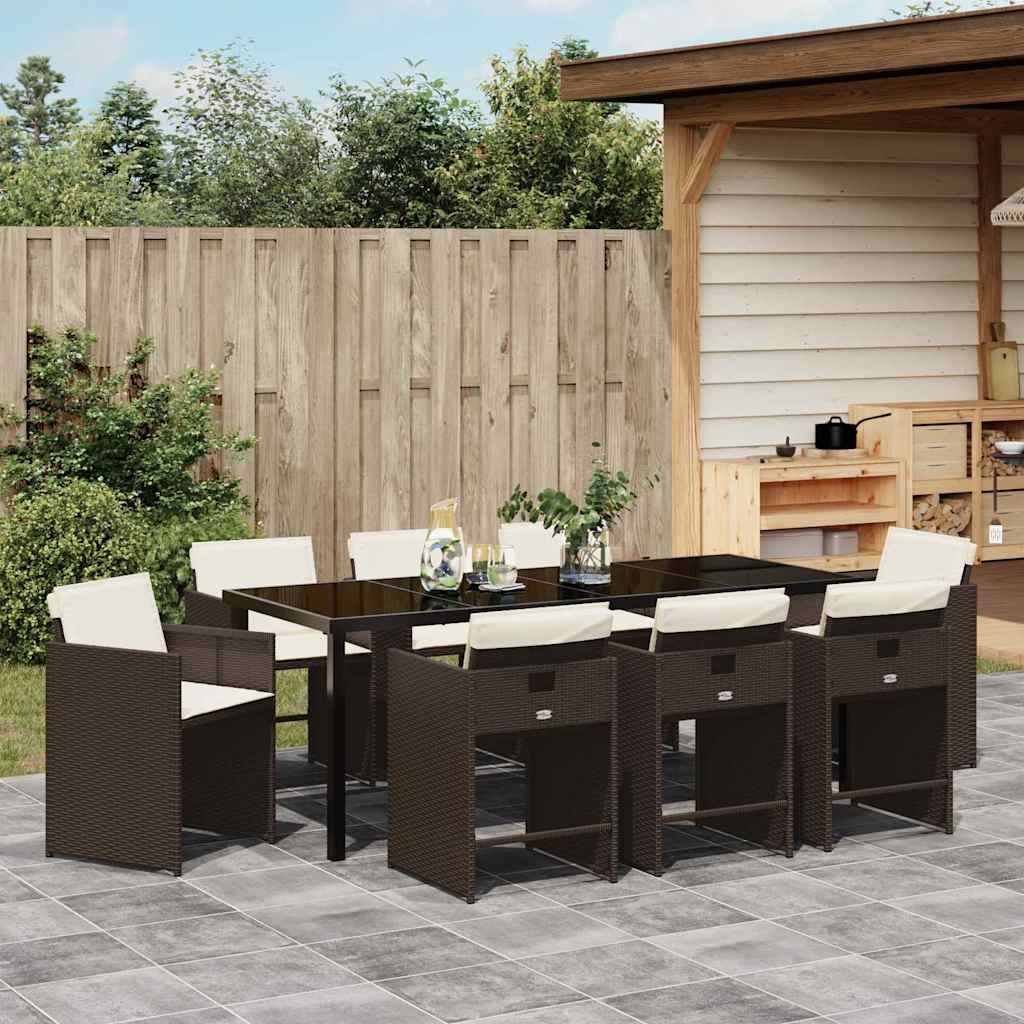 Set da Pranzo per Giardino 9 pcs Marrone polyrattan | homemem39