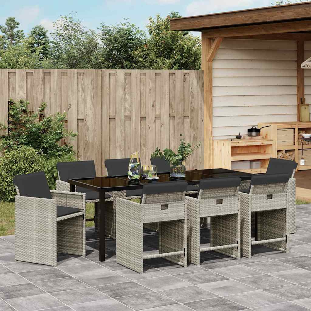 Set da Pranzo per Giardino 9 pcs Grigio chiaro polyrattan | homemem39