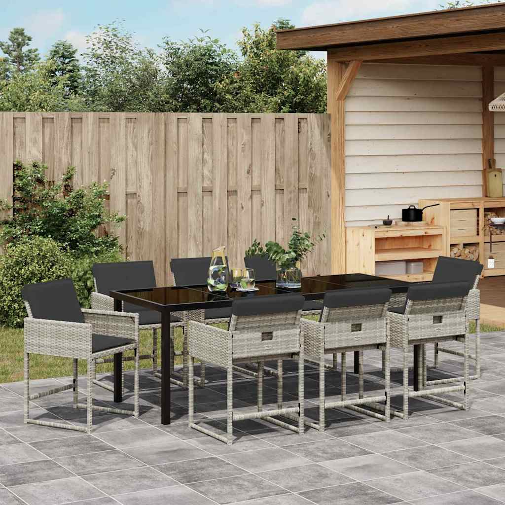Set da Pranzo per Giardino 9 pcs Grigio chiaro polyrattan | homemem39