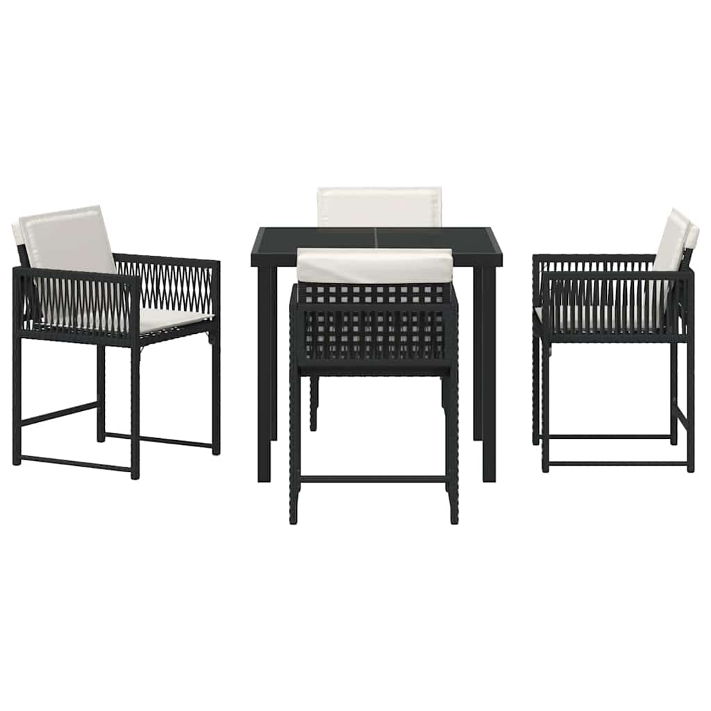 Set da Pranzo per Giardino 5 pcs Nero polyrattan | homemem39