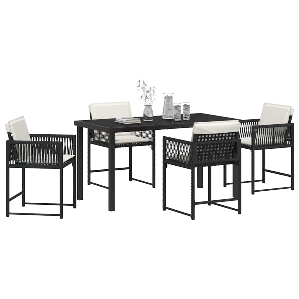 Set da Pranzo per Giardino 5 pcs Nero polyrattan | homemem39