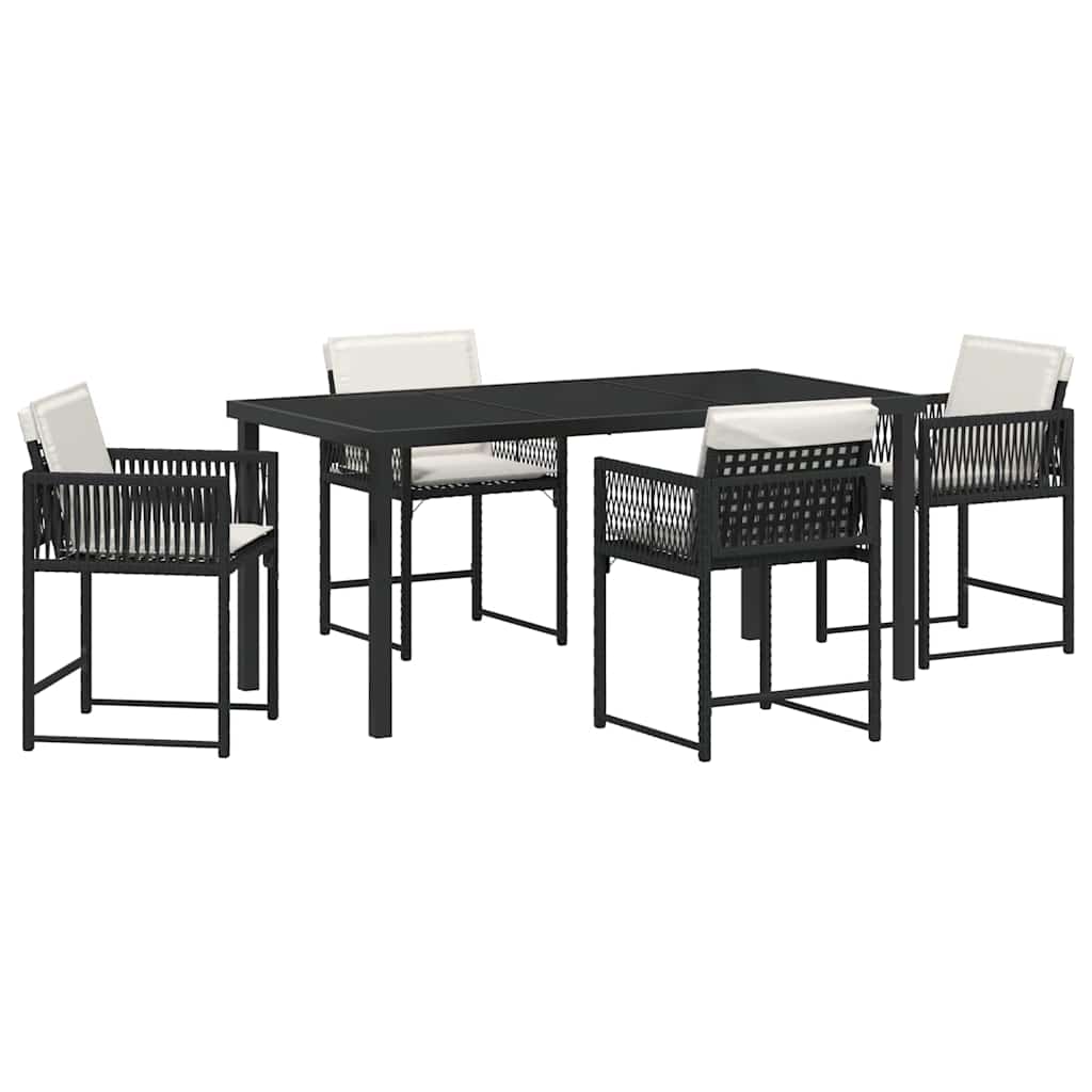 Set da Pranzo per Giardino 5 pcs Nero polyrattan | homemem39