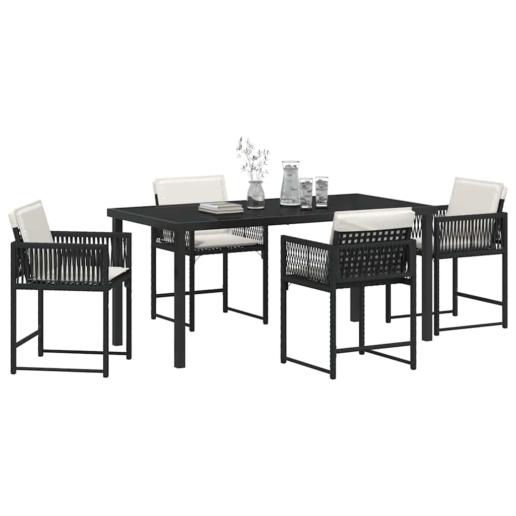 Set da Pranzo per Giardino 5 pcs Nero polyrattan | homemem39