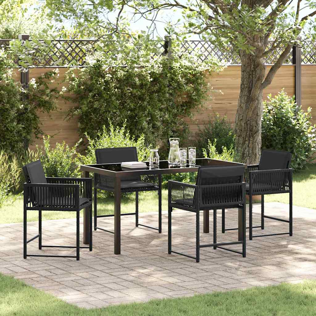 Set da Pranzo per Giardino 5 pcs Nero polyrattan | homemem39