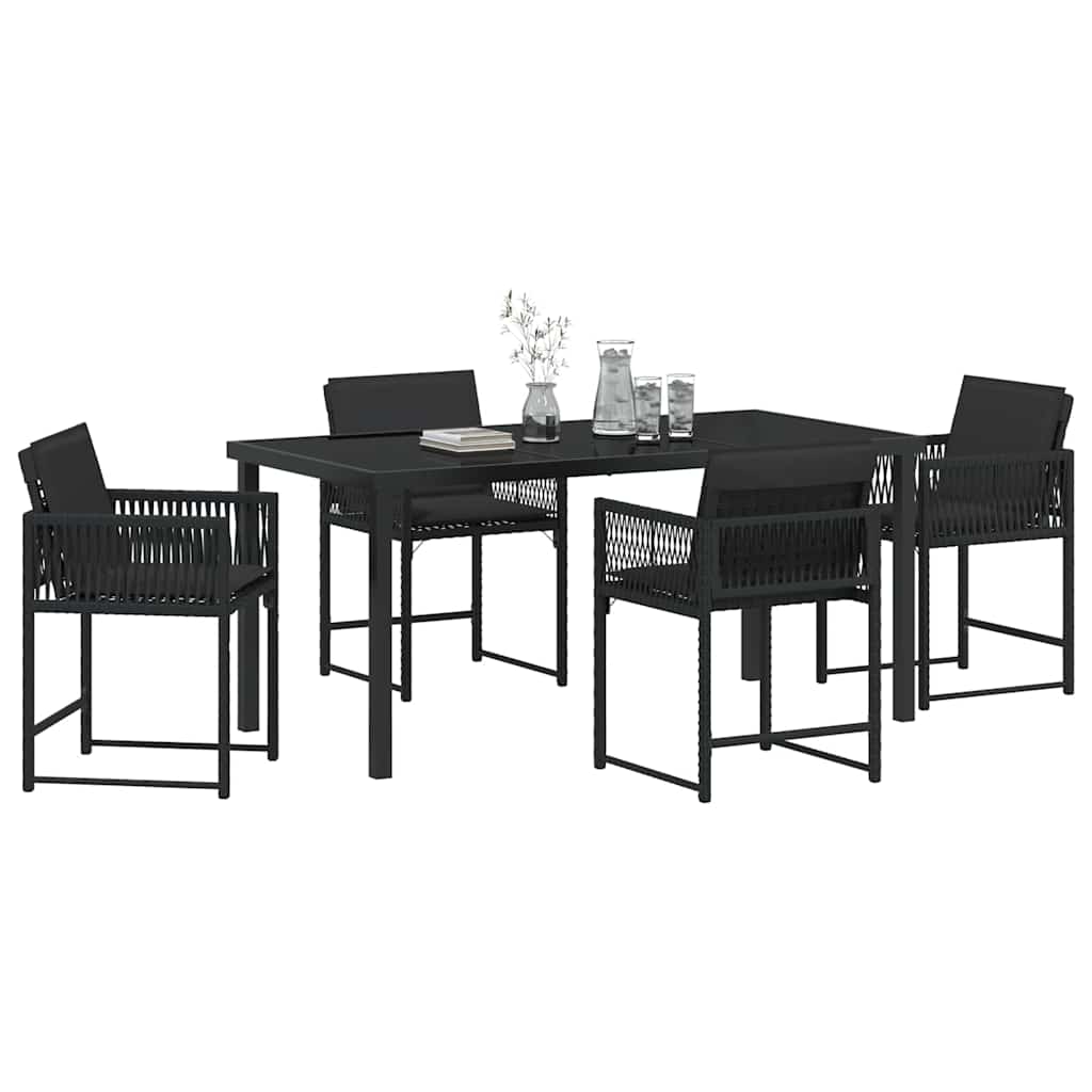 Set da Pranzo per Giardino 5 pcs Nero polyrattan | homemem39