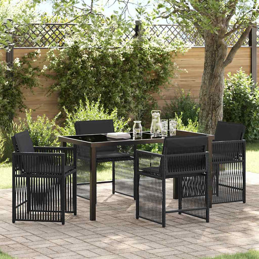 Set da Pranzo per Giardino 5 pcs Nero polyrattan - homemem39