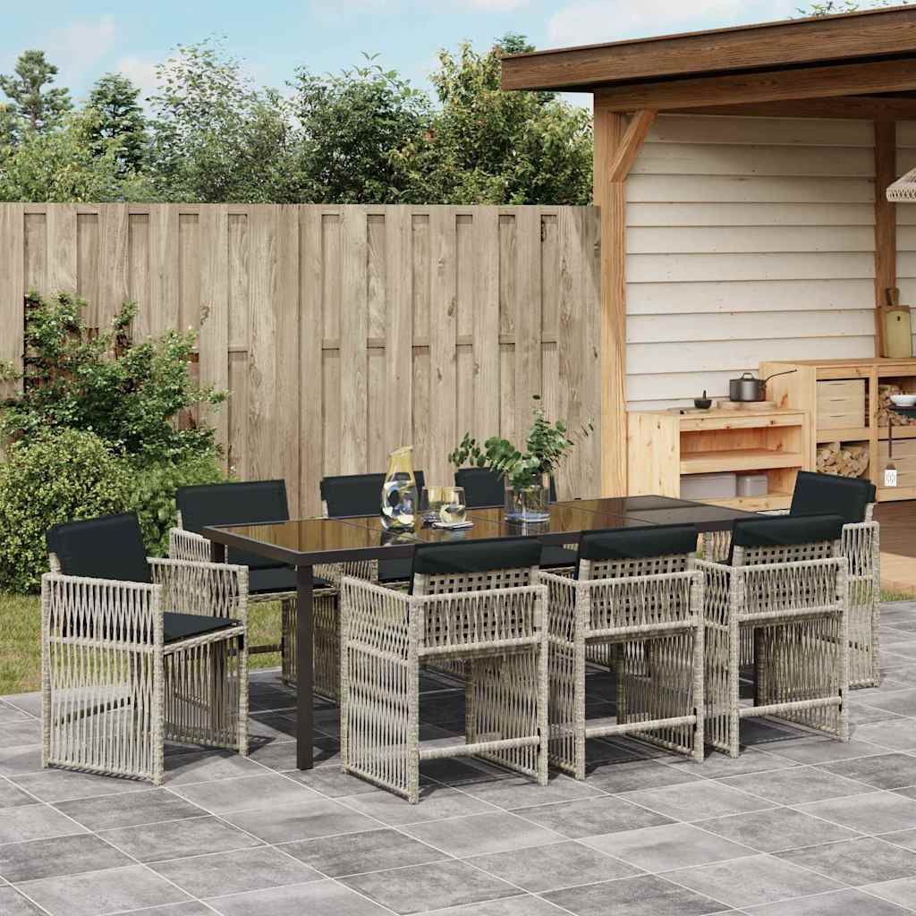 Set da Pranzo per Giardino 9 pcs Grigio chiaro polyrattan | homemem39