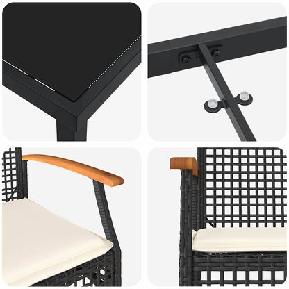 Set da Pranzo per Giardino 3 pcs Nero polyrattan - homemem39