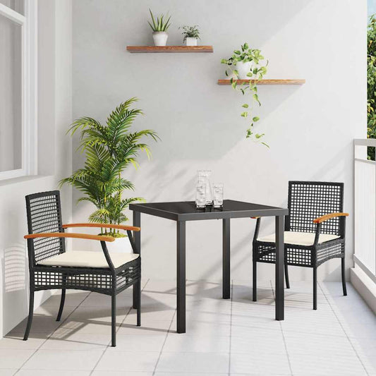 Set da Pranzo per Giardino 3 pcs Nero polyrattan - homemem39