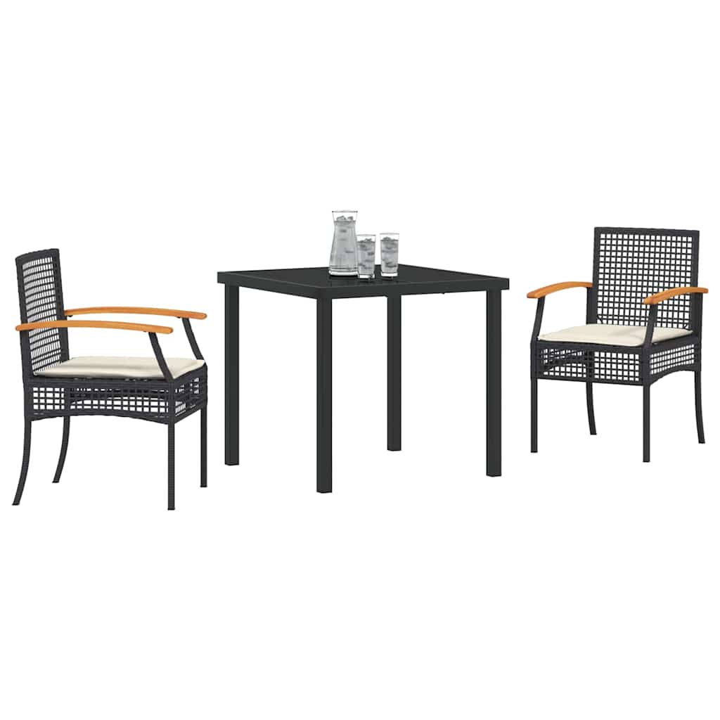 Set da Pranzo per Giardino 3 pcs Nero polyrattan - homemem39