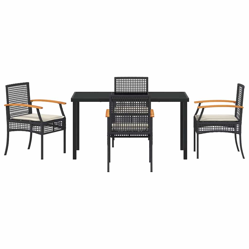 Set da Pranzo per Giardino con cuscino 5 pcs Nero Rattan | homemem39