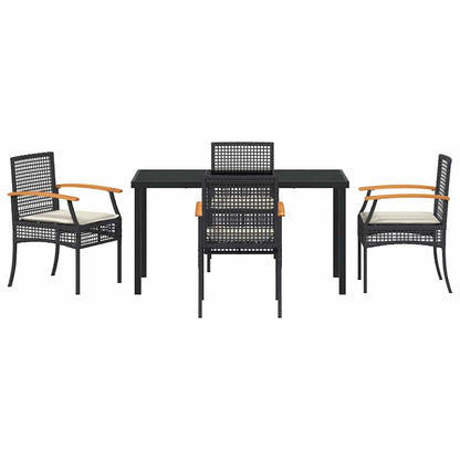 Set da Pranzo per Giardino con cuscino 5 pcs Nero Rattan | homemem39