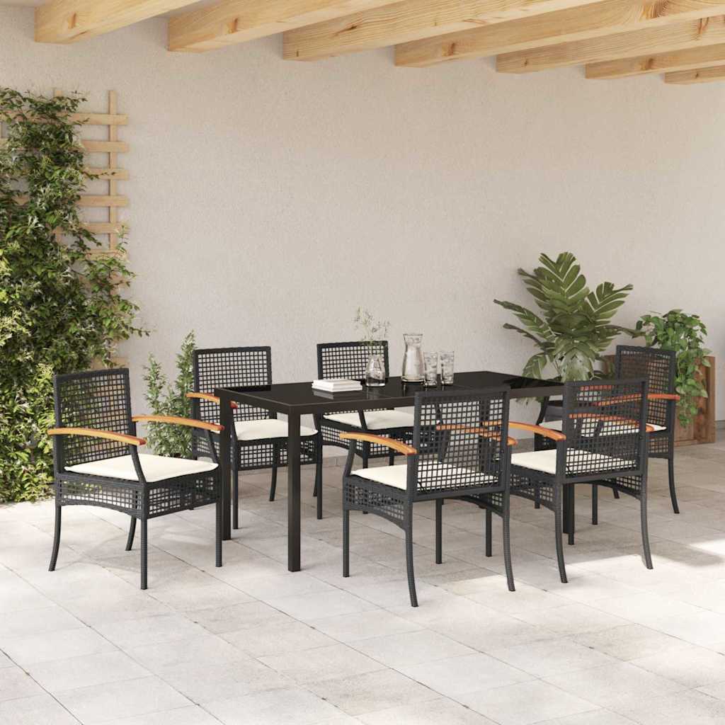 Set da Pranzo per Giardino 7 pcs Nero polyrattan - homemem39