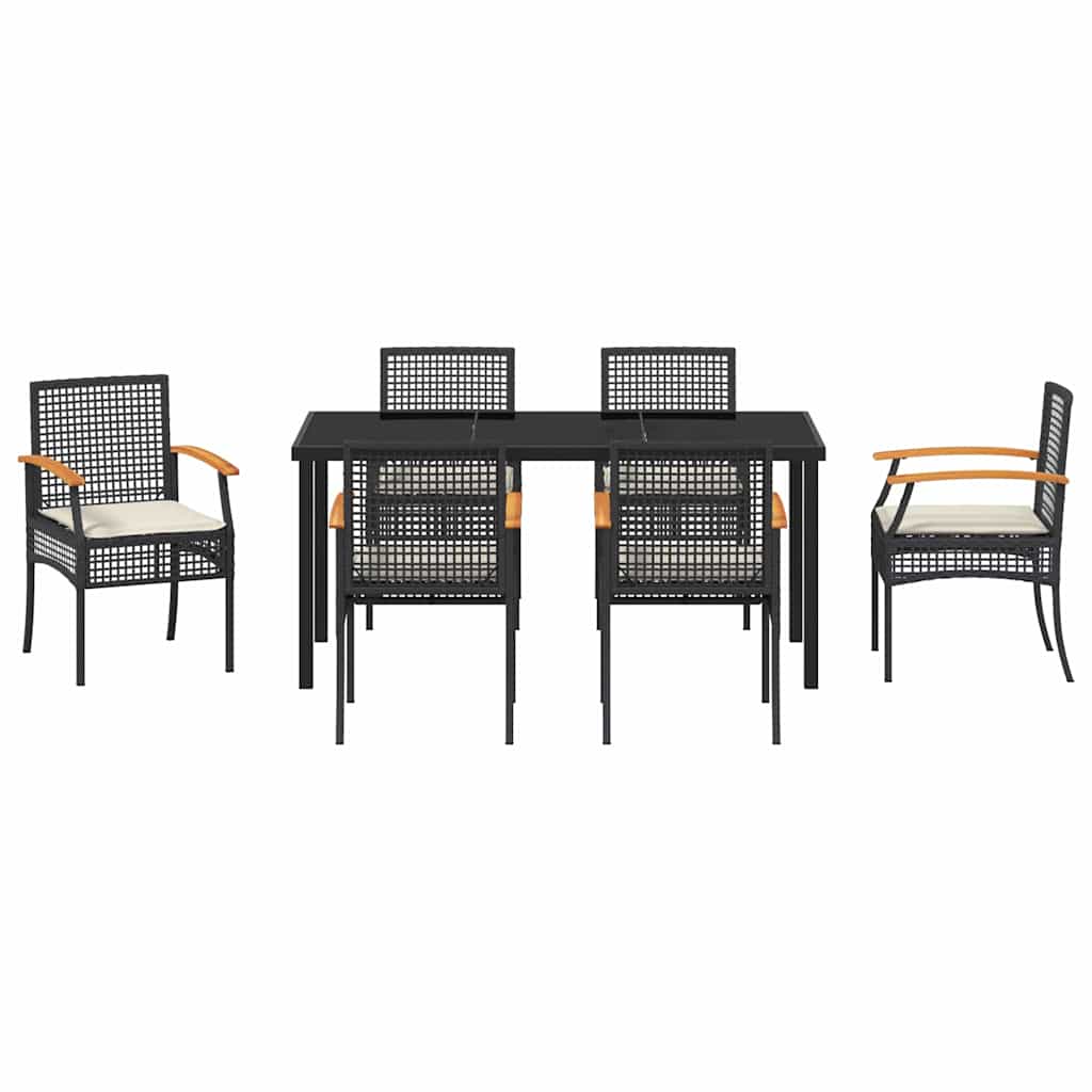 Set da Pranzo per Giardino 7 pcs Nero polyrattan - homemem39