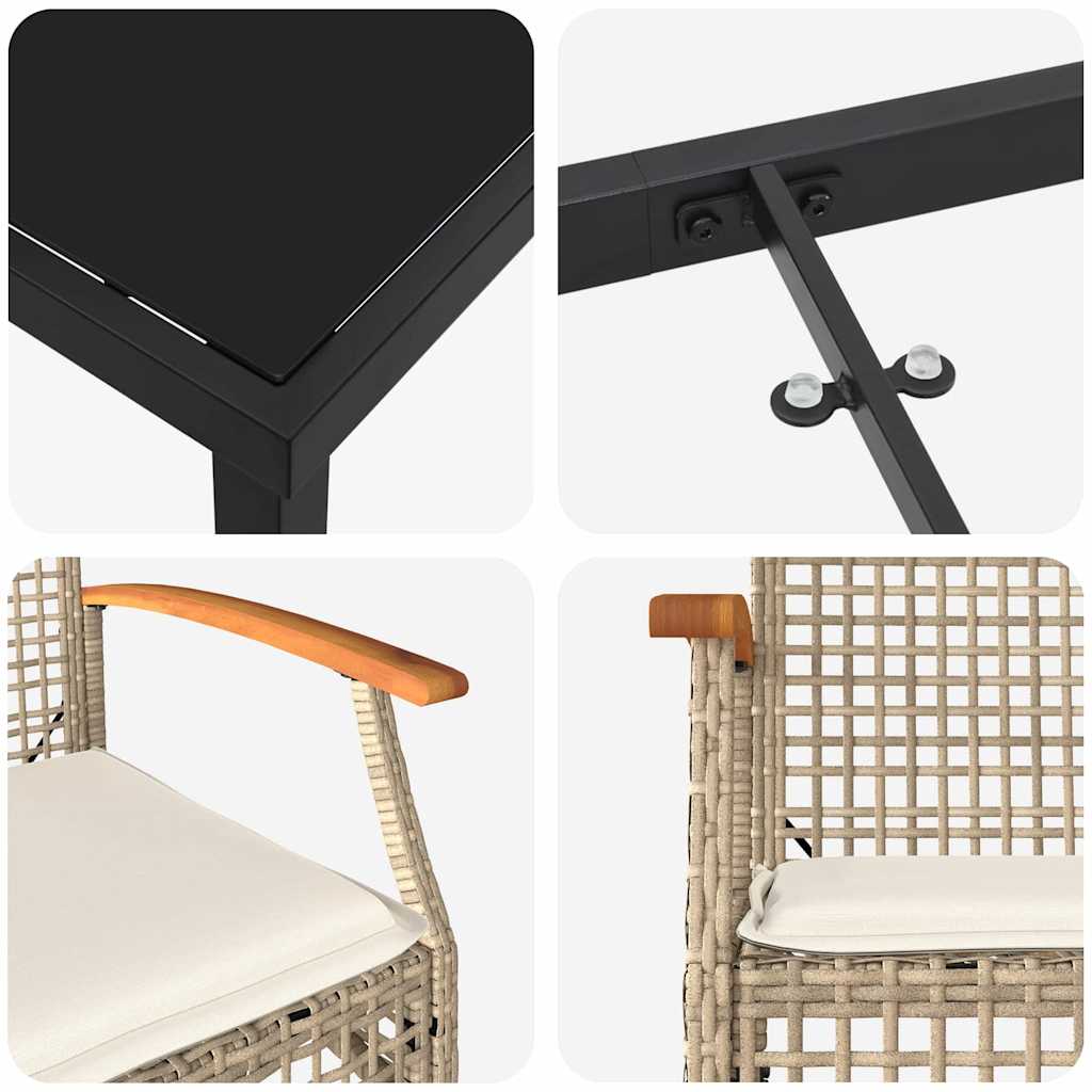 Set da Pranzo per Giardino 3 pcs Beige polyrattan - homemem39