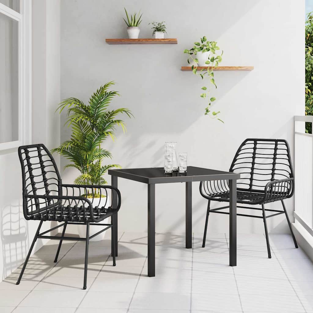 Set da Pranzo per Giardino 3 pcs Nero polyrattan