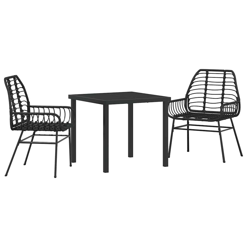 Set da Pranzo per Giardino 3 pcs Nero polyrattan