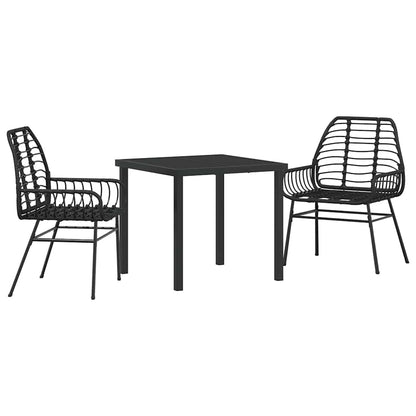 Set da Pranzo per Giardino 3 pcs Nero polyrattan