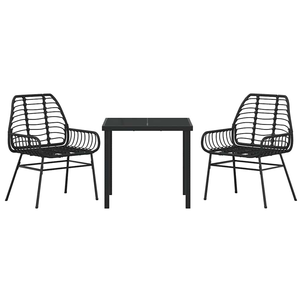 Set da Pranzo per Giardino 3 pcs Nero polyrattan