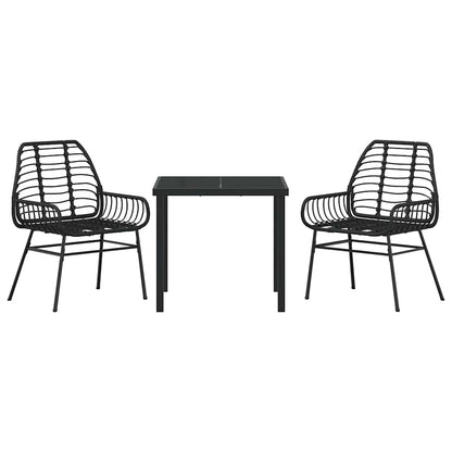 Set da Pranzo per Giardino 3 pcs Nero polyrattan