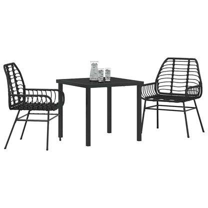 Set da Pranzo per Giardino 3 pcs Nero polyrattan