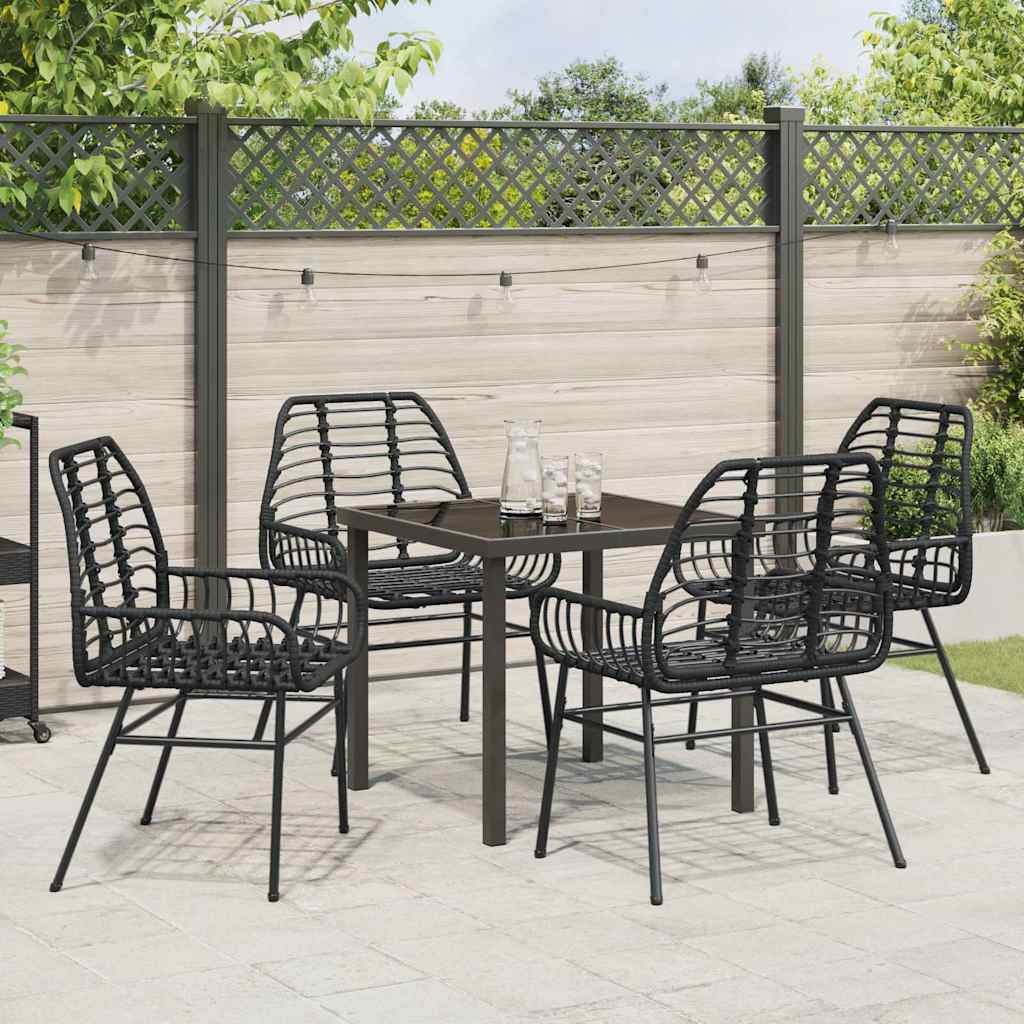Set da Pranzo per Giardino 5 pcs Nero polyrattan