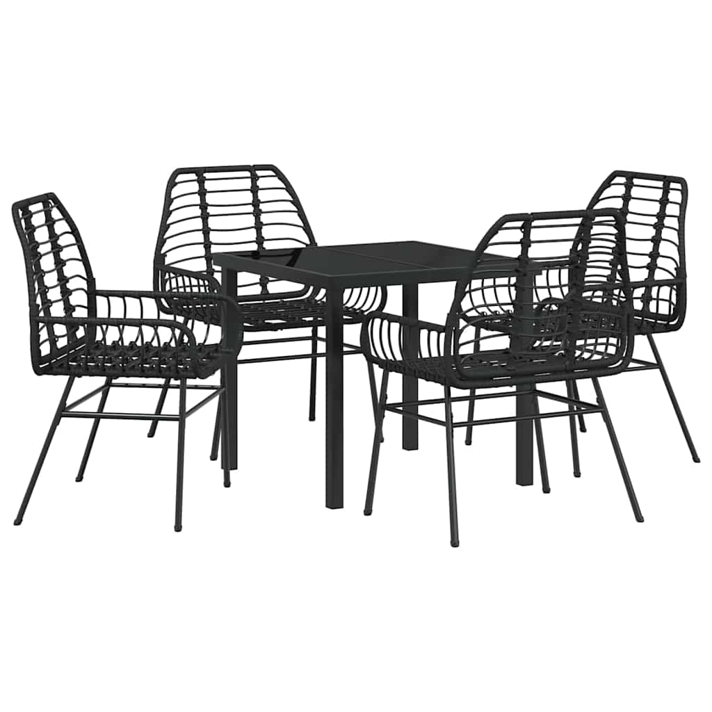 Set da Pranzo per Giardino 5 pcs Nero polyrattan