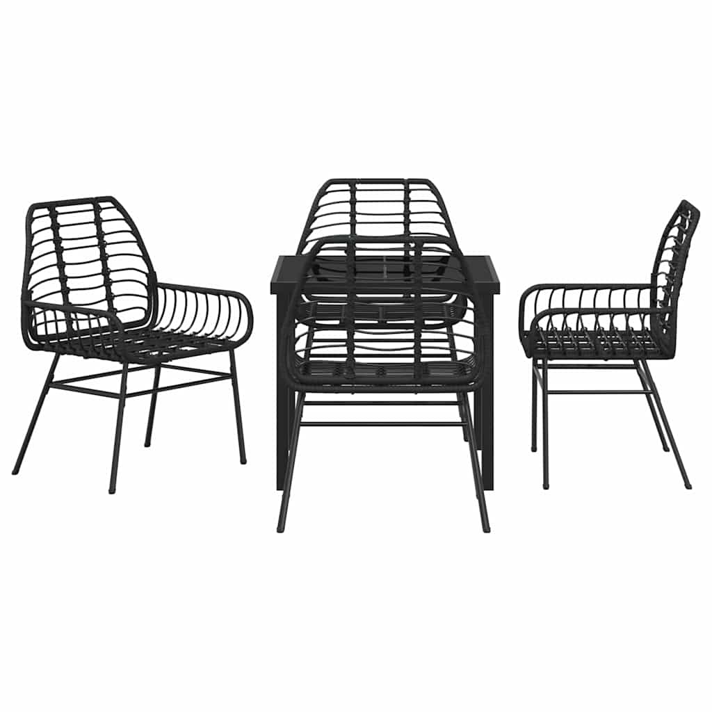 Set da Pranzo per Giardino 5 pcs Nero polyrattan
