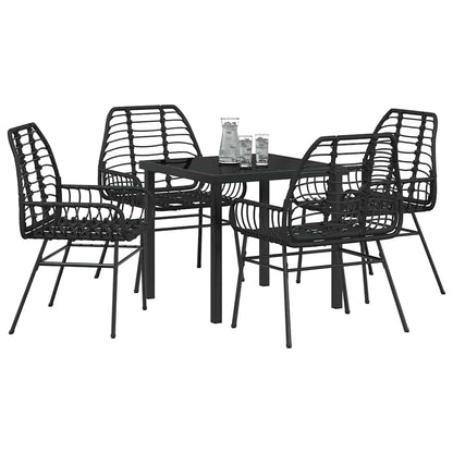 Set da Pranzo per Giardino 5 pcs Nero polyrattan