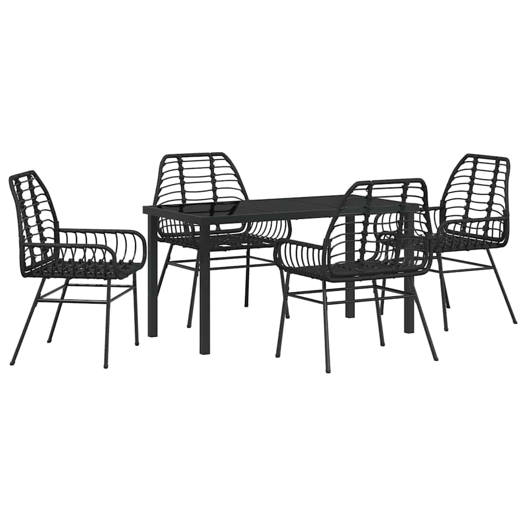 Set da Pranzo per Giardino 5 pcs Nero polyrattan