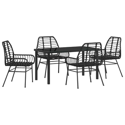 Set da Pranzo per Giardino 5 pcs Nero polyrattan