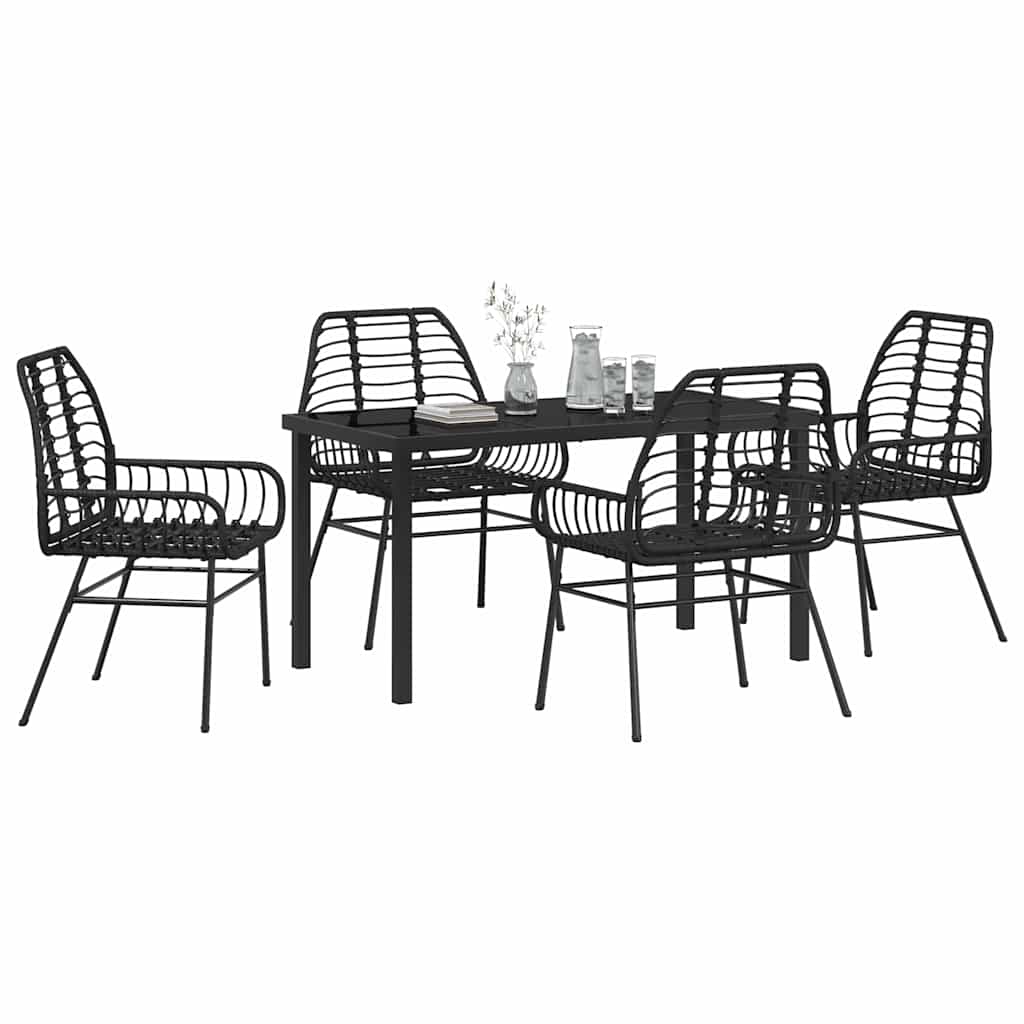 Set da Pranzo per Giardino 5 pcs Nero polyrattan