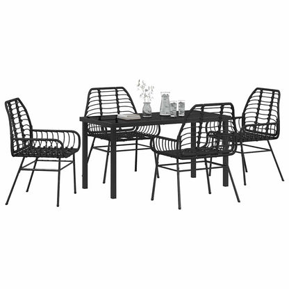 Set da Pranzo per Giardino 5 pcs Nero polyrattan