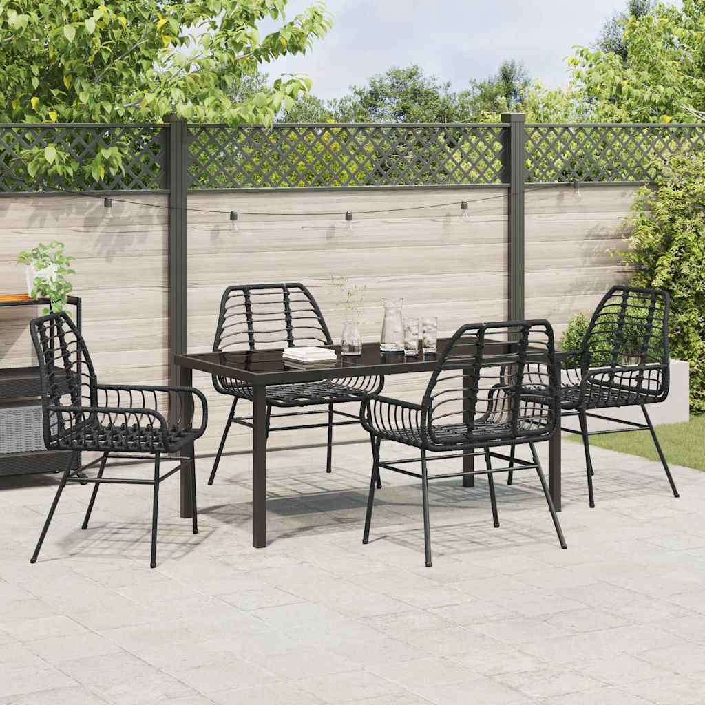 Set da Pranzo per Giardino 5 pcs Nero polyrattan