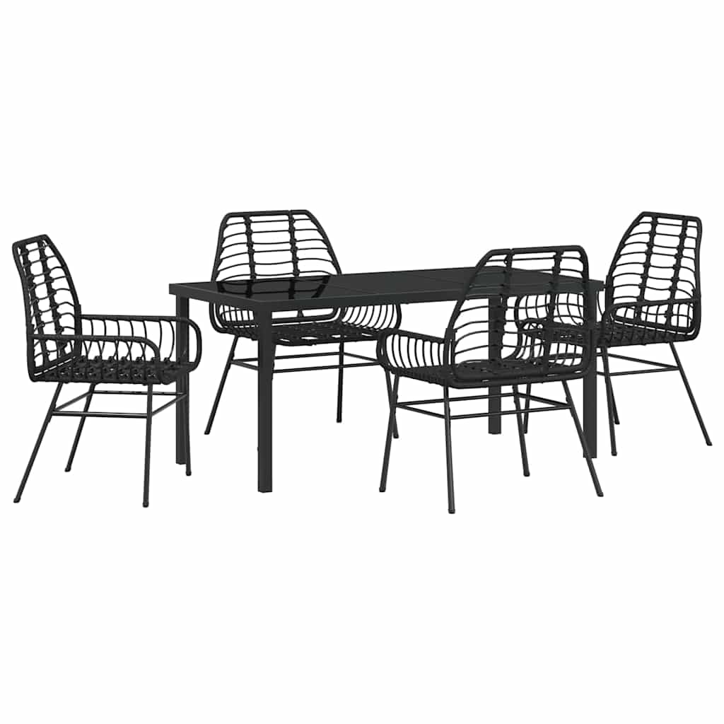 Set da Pranzo per Giardino 5 pcs Nero polyrattan