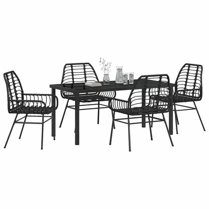 Set da Pranzo per Giardino 5 pcs Nero polyrattan