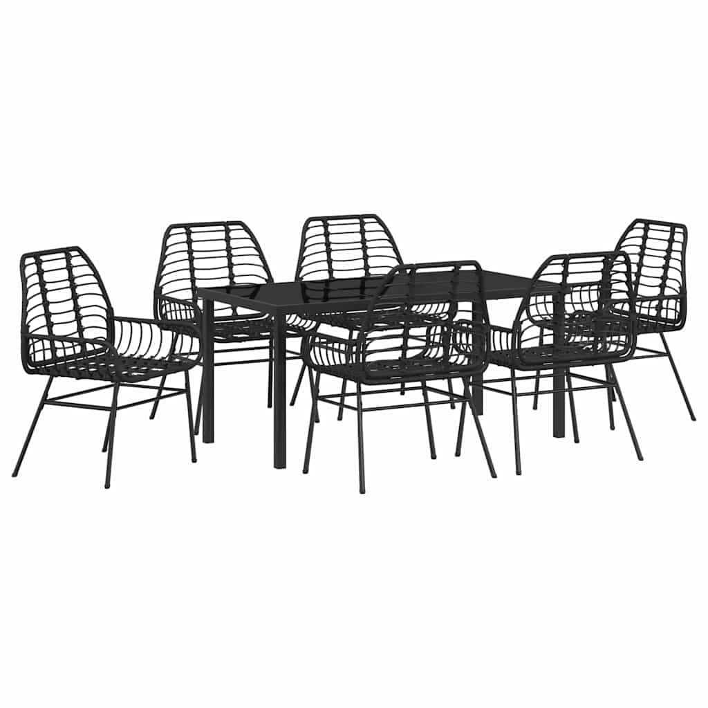 Set da Pranzo per Giardino 7 pcs Nero polyrattan