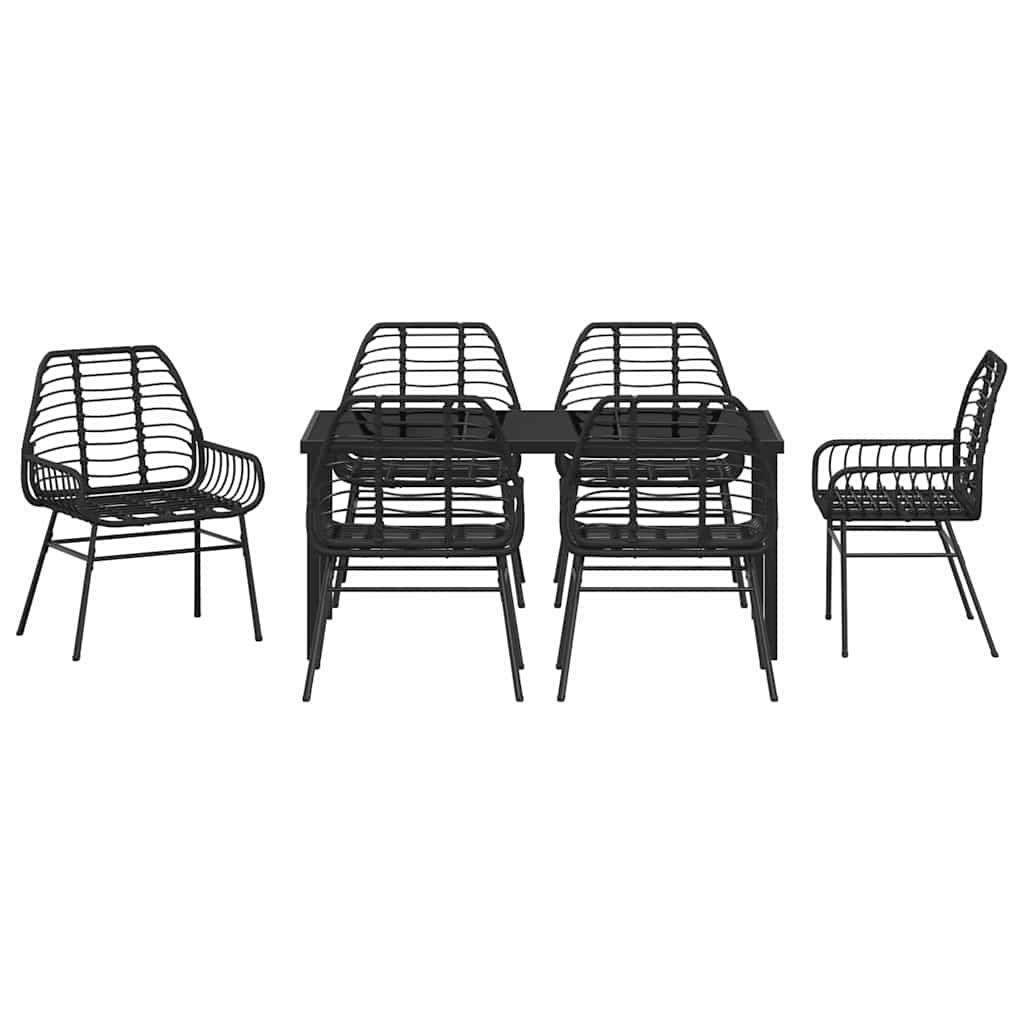 Set da Pranzo per Giardino 7 pcs Nero polyrattan