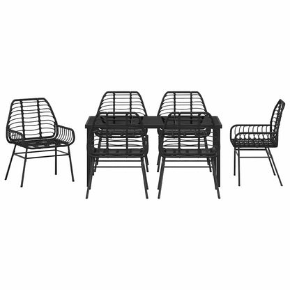 Set da Pranzo per Giardino 7 pcs Nero polyrattan
