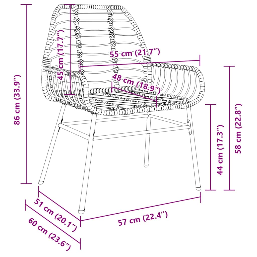 Set da Pranzo per Giardino 7 pcs Nero polyrattan