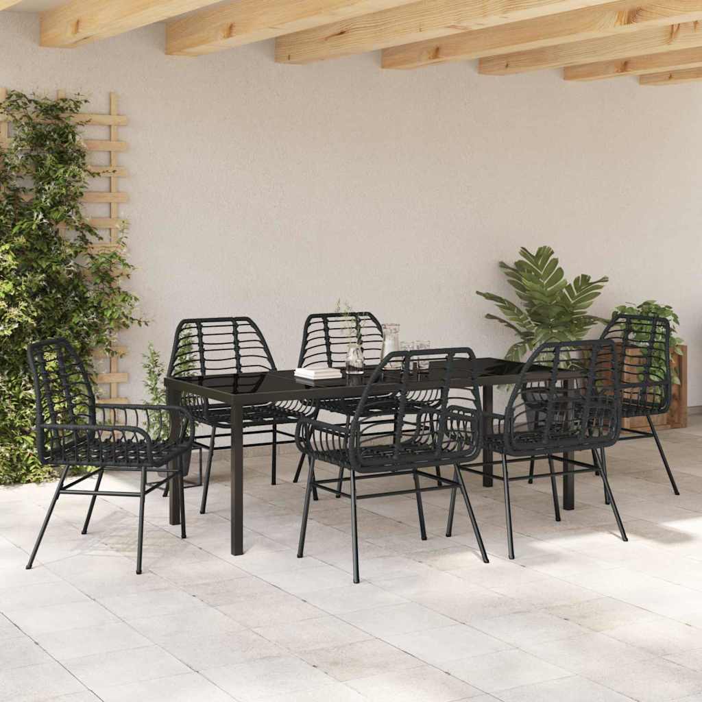 Set da Pranzo per Giardino 7 pcs Nero polyrattan | homemem39