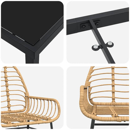 Set da Pranzo per Giardino 3 pcs Marrone polyrattan - homemem39